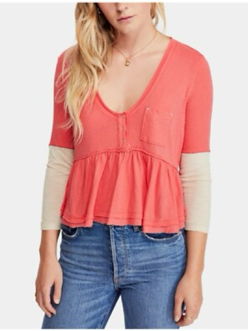 Free People Heart of Mine Colorblock Cotton Top - Camelia Combi